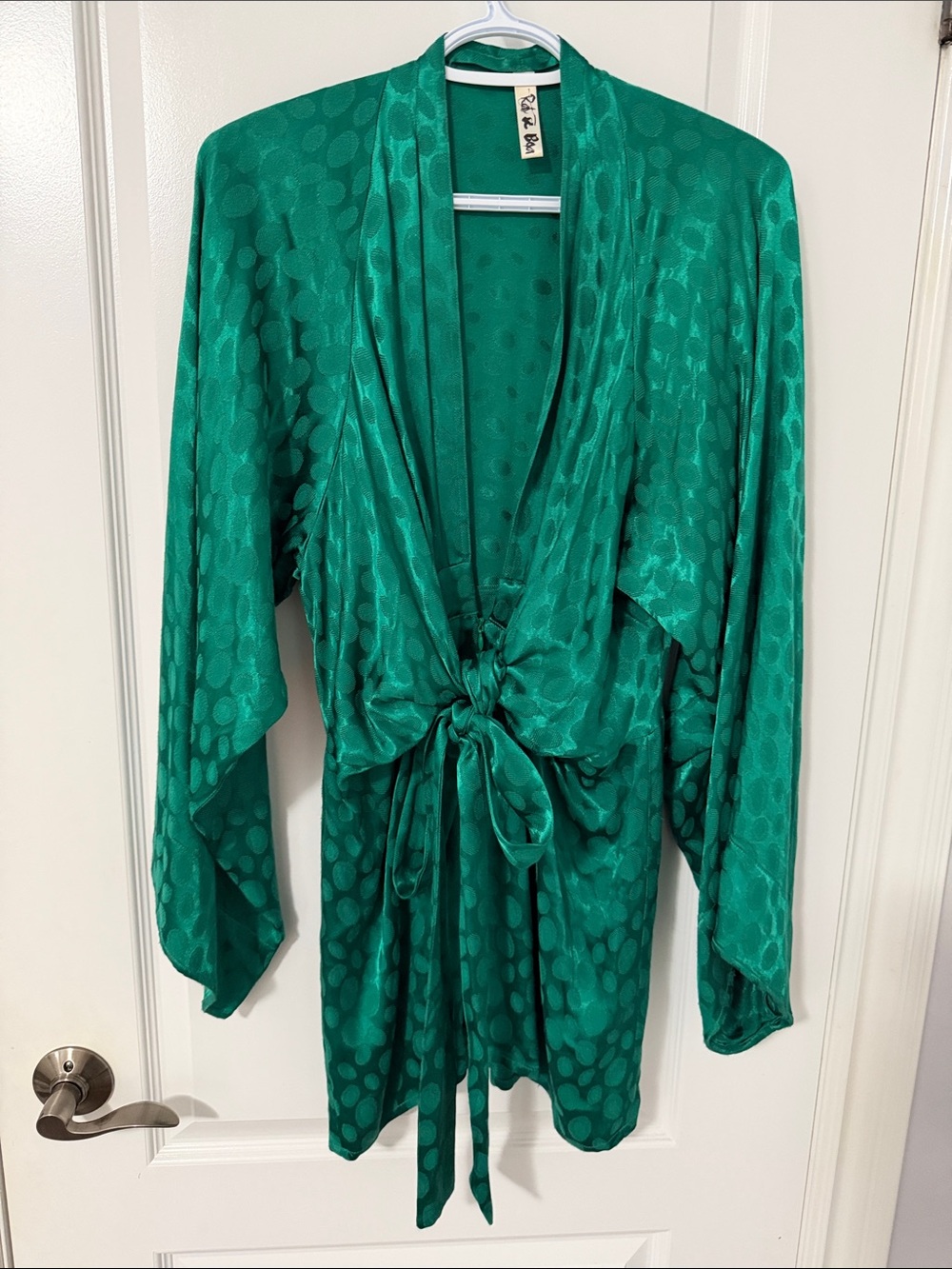 Rat & boa - Green Satin Dot Tie-Front Robe
